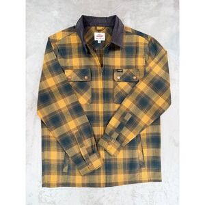 Wrangler Mens Shirt Jacket Plaid Full Zip Corduroy Collar Mustard Yellow Small